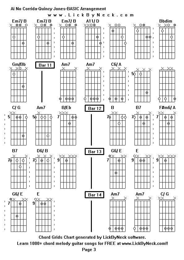 Chord Grids Chart of chord melody fingerstyle guitar song-Ai No Corrida-Quincy Jones-BASIC Arrangement,generated by LickByNeck software.